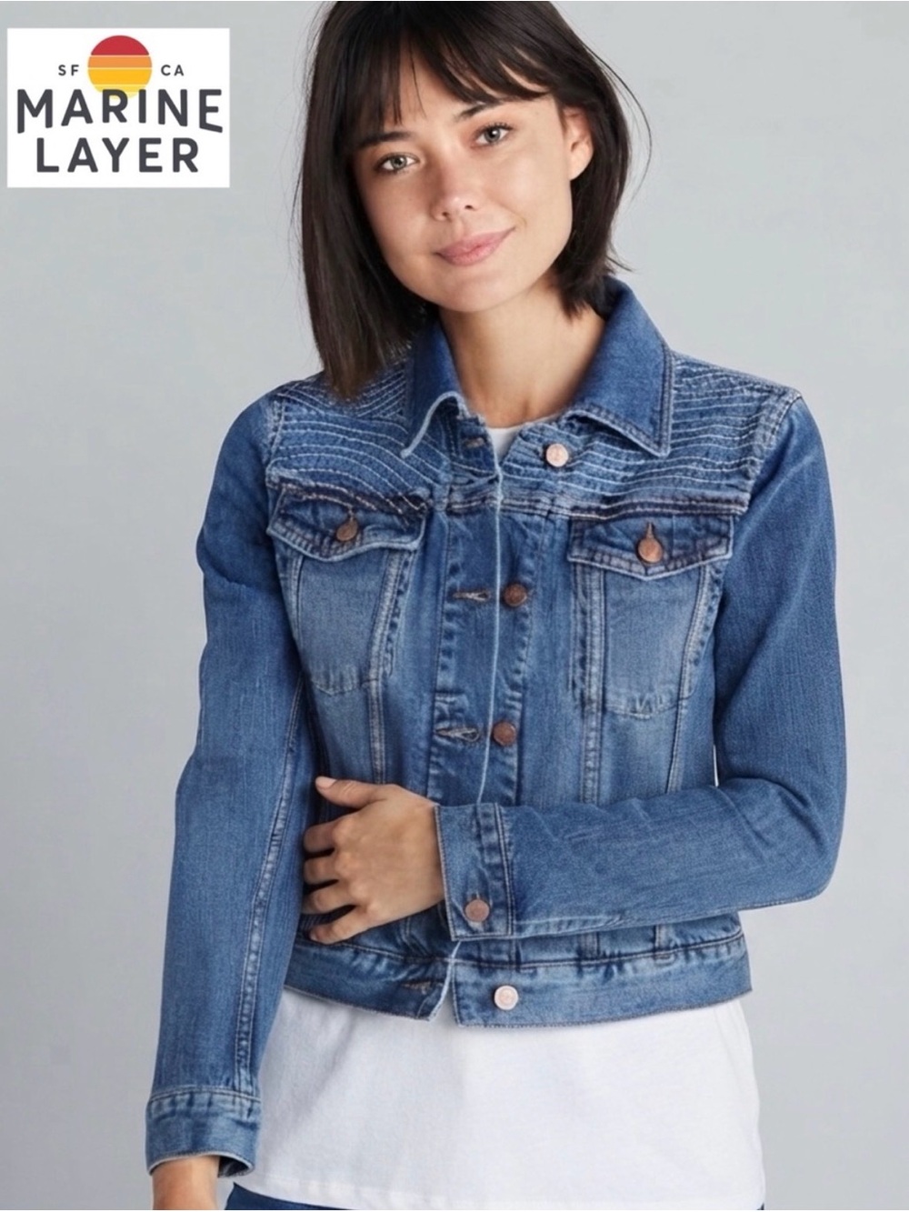 Marine Layer Eileen Embroidered Denim Jacket Small